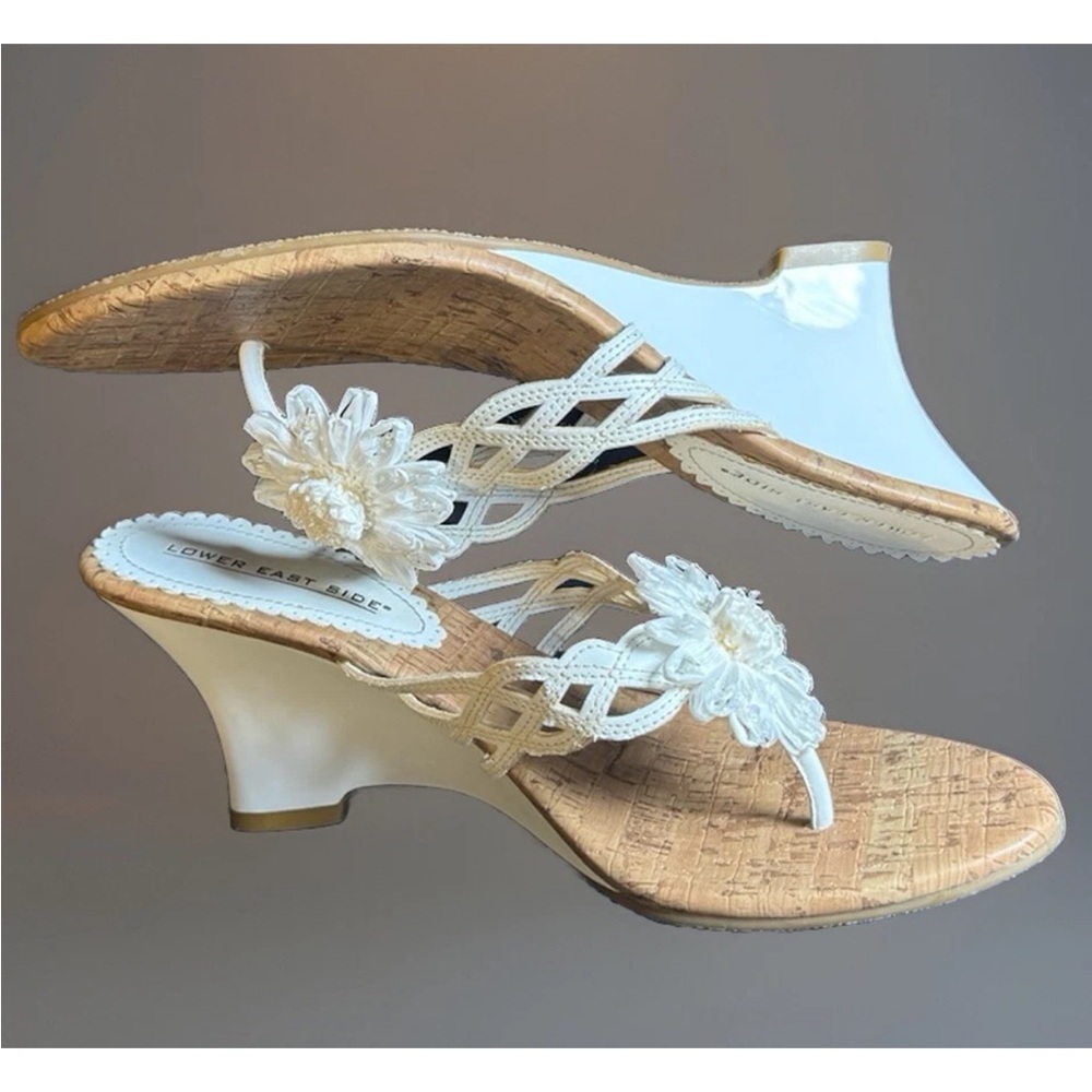 Lower East Side Women's Cream Floral Wedge Sandals - Picture 12 of 13